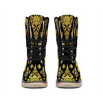 Gold And Black Thai Pattern Print Winter Boots