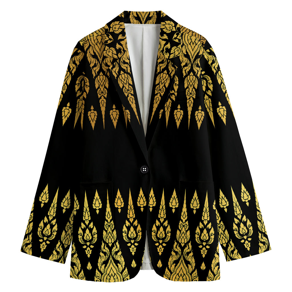 Gold And Black Thai Pattern Print Women's Blazer