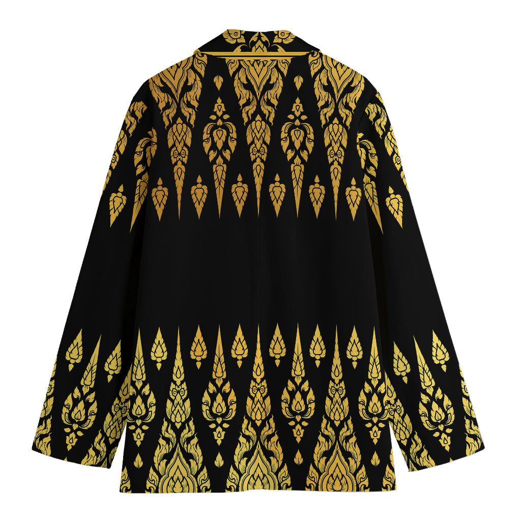 Gold And Black Thai Pattern Print Women's Blazer