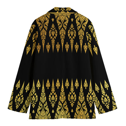Gold And Black Thai Pattern Print Women's Blazer
