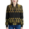 Gold And Black Thai Pattern Print Women's Bomber Jacket