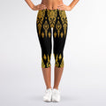 Gold And Black Thai Pattern Print Women's Capri Leggings