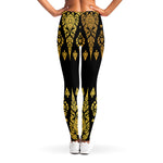 Gold And Black Thai Pattern Print Women's Leggings