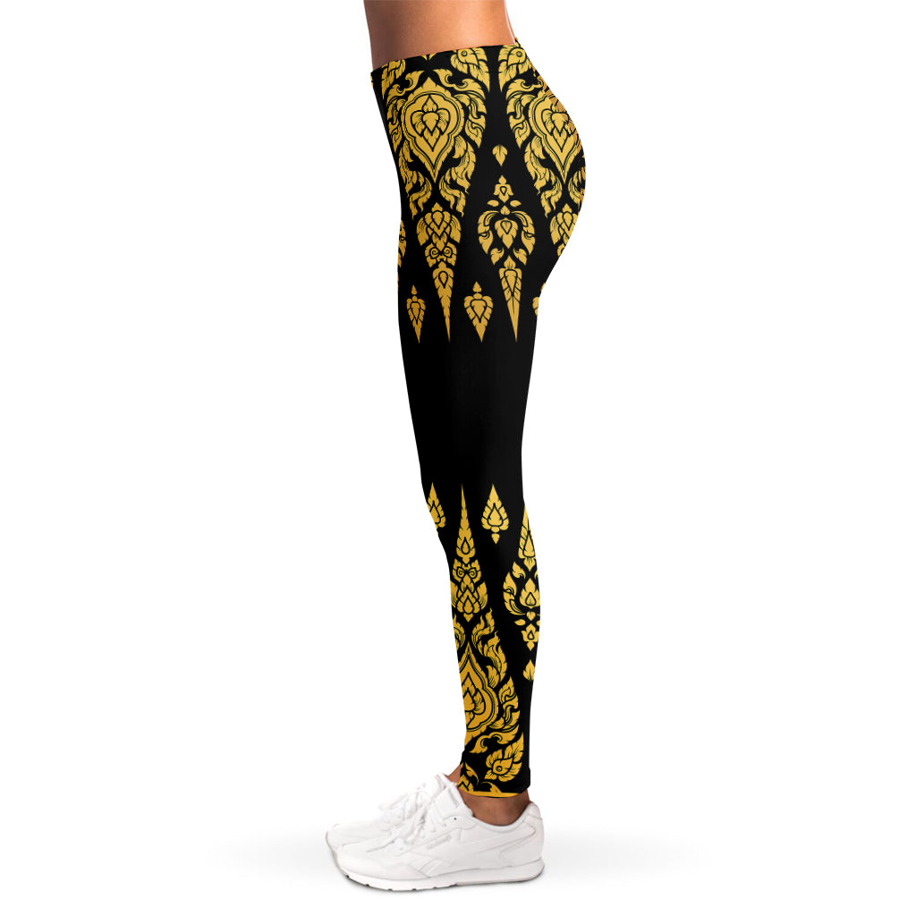 Gold And Black Thai Pattern Print Women's Leggings