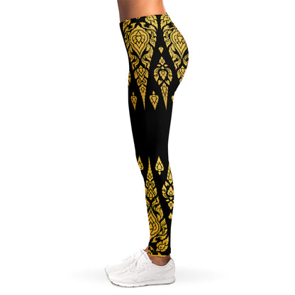 Gold And Black Thai Pattern Print Women's Leggings