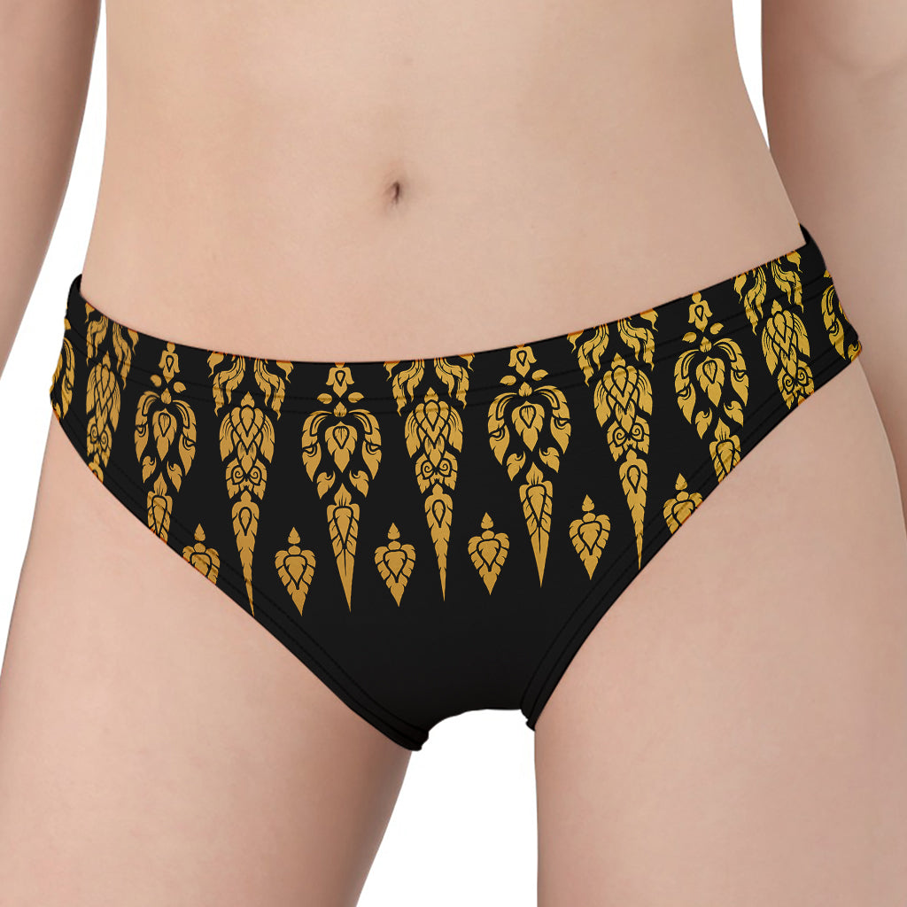 Gold And Black Thai Pattern Print Women's Panties