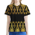 Gold And Black Thai Pattern Print Women's Polo Shirt