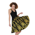Gold And Black Thai Pattern Print Sleeveless Knee Length Dress
