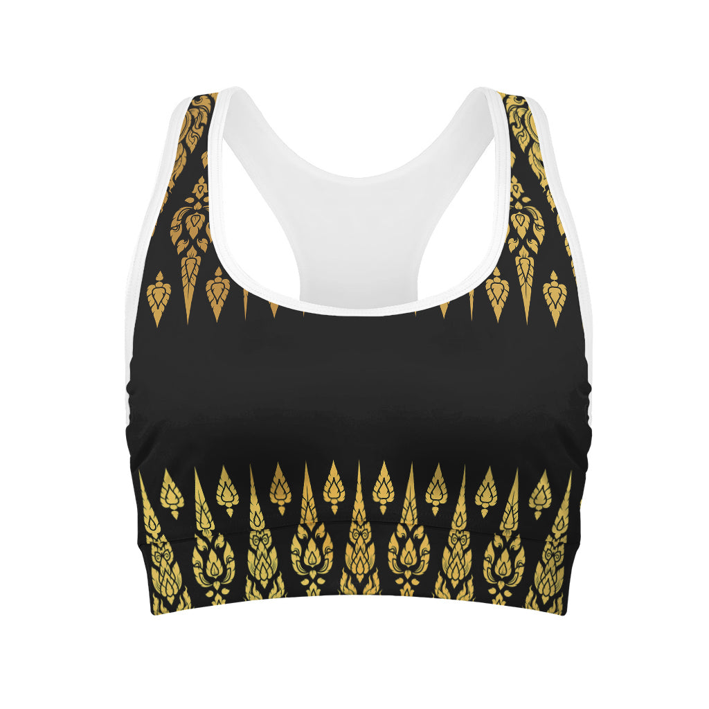 Gold And Black Thai Pattern Print Women's Sports Bra