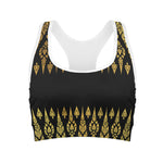 Gold And Black Thai Pattern Print Women's Sports Bra