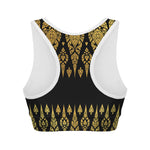 Gold And Black Thai Pattern Print Women's Sports Bra