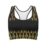 Gold And Black Thai Pattern Print Women's Sports Bra