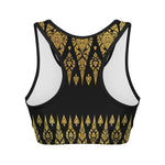 Gold And Black Thai Pattern Print Women's Sports Bra