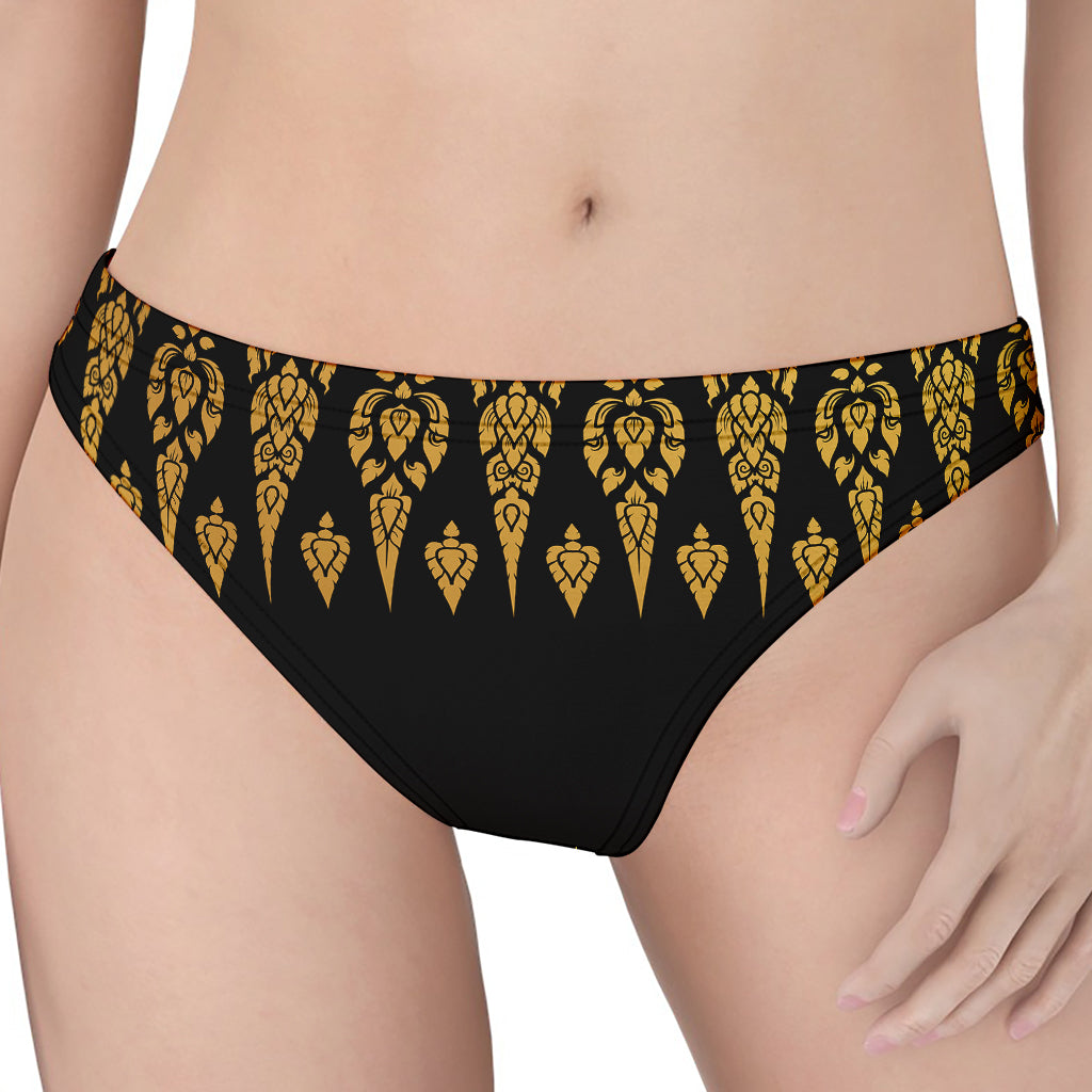 Gold And Black Thai Pattern Print Women's Thong