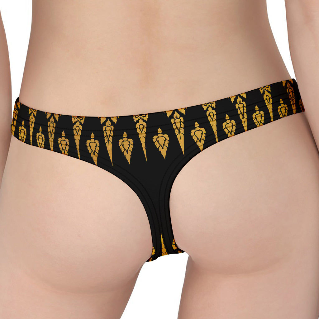 Gold And Black Thai Pattern Print Women's Thong