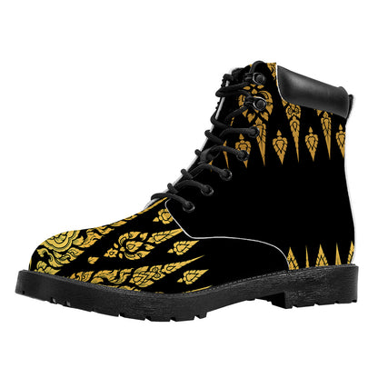 Gold And Black Thai Pattern Print Work Boots