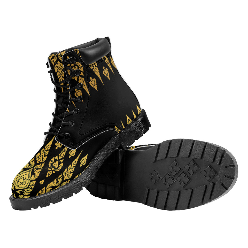 Gold And Black Thai Pattern Print Work Boots