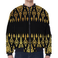 Gold And Black Thai Pattern Print Zip Sleeve Bomber Jacket