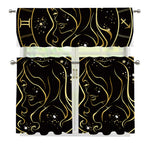 Gold And Black Virgo Sign Print 3 Piece Kitchen Curtains