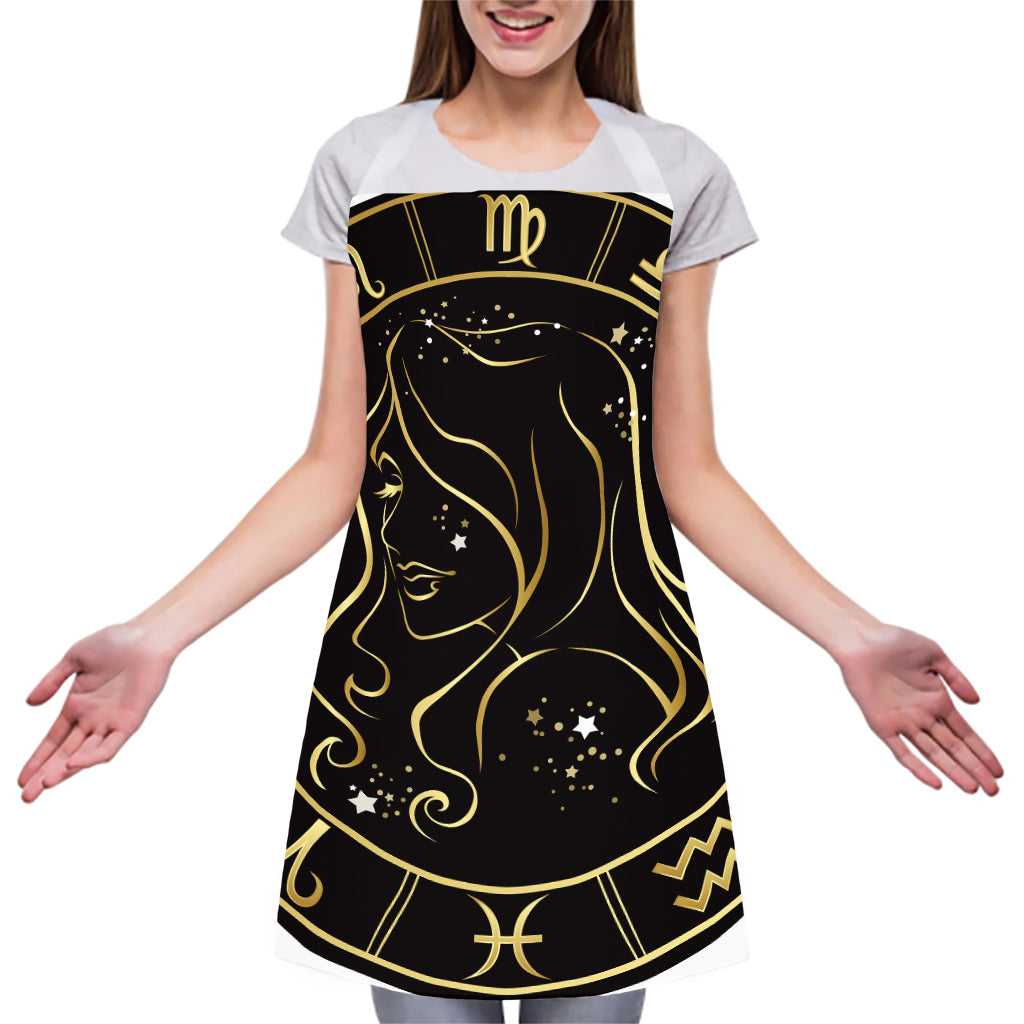 Gold And Black Virgo Sign Print Adjustable Apron