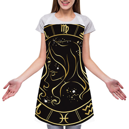 Gold And Black Virgo Sign Print Adjustable Apron