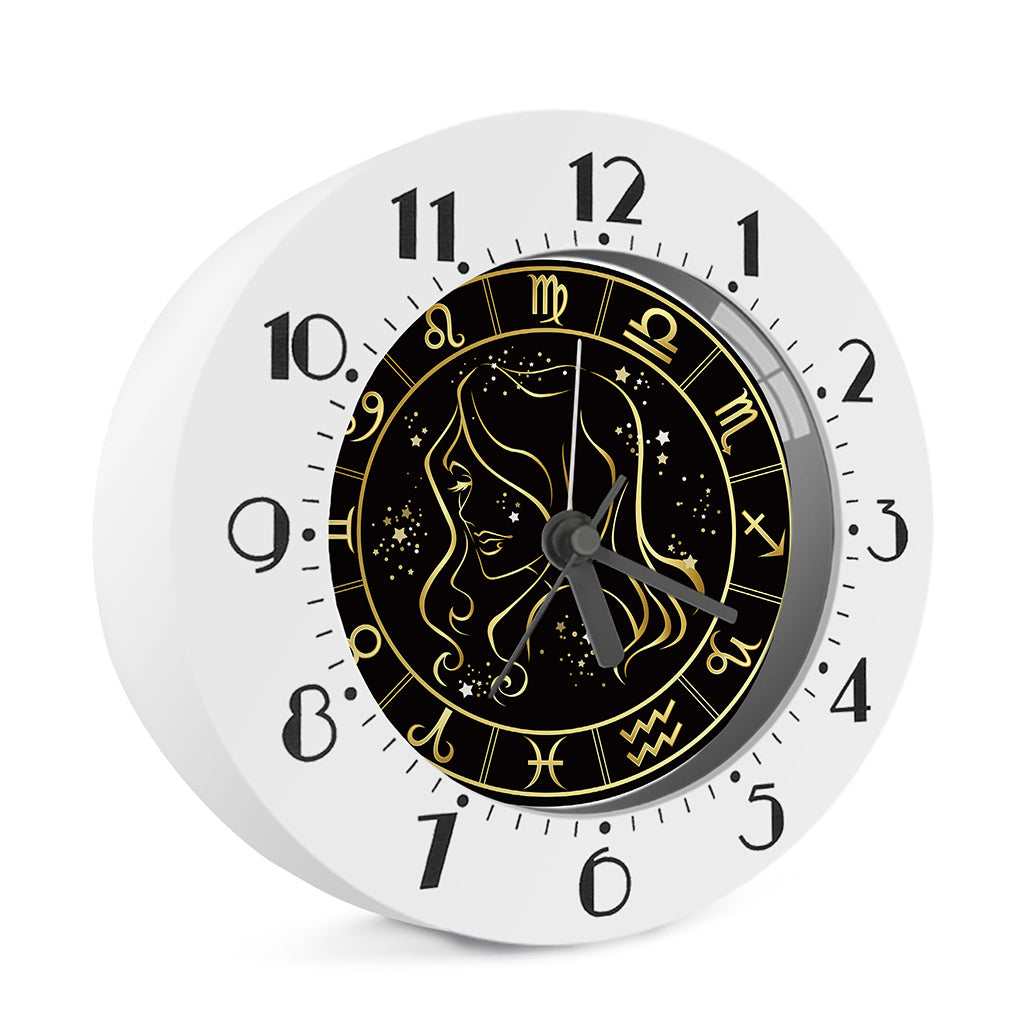 Gold And Black Virgo Sign Print Alarm Clock