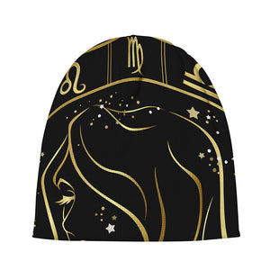 Gold And Black Virgo Sign Print Beanie