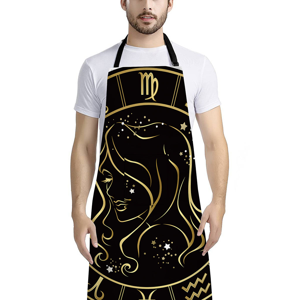 Gold And Black Virgo Sign Print Bib Apron With Pocket