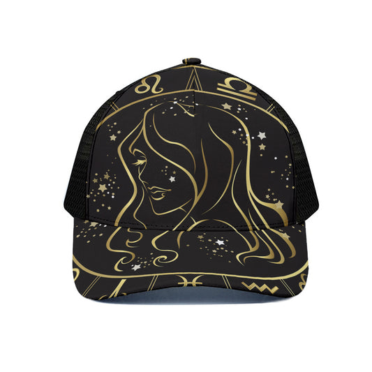 Gold And Black Virgo Sign Print Black Mesh Trucker Cap