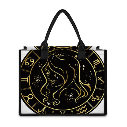 Gold And Black Virgo Sign Print Canvas Tote Bag