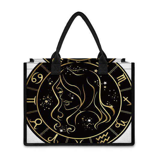 Gold And Black Virgo Sign Print Canvas Tote Bag