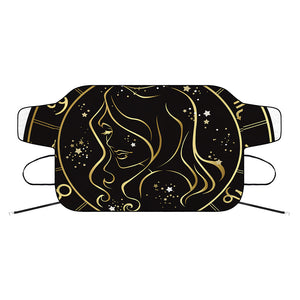 Gold And Black Virgo Sign Print Car Windshield Snow Cover