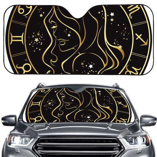 Gold And Black Virgo Sign Print Car Windshield Sun Shade