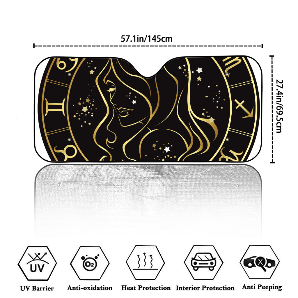 Gold And Black Virgo Sign Print Car Windshield Sun Shade
