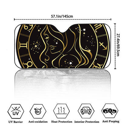 Gold And Black Virgo Sign Print Car Windshield Sun Shade