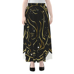 Gold And Black Virgo Sign Print Chiffon Maxi Skirt