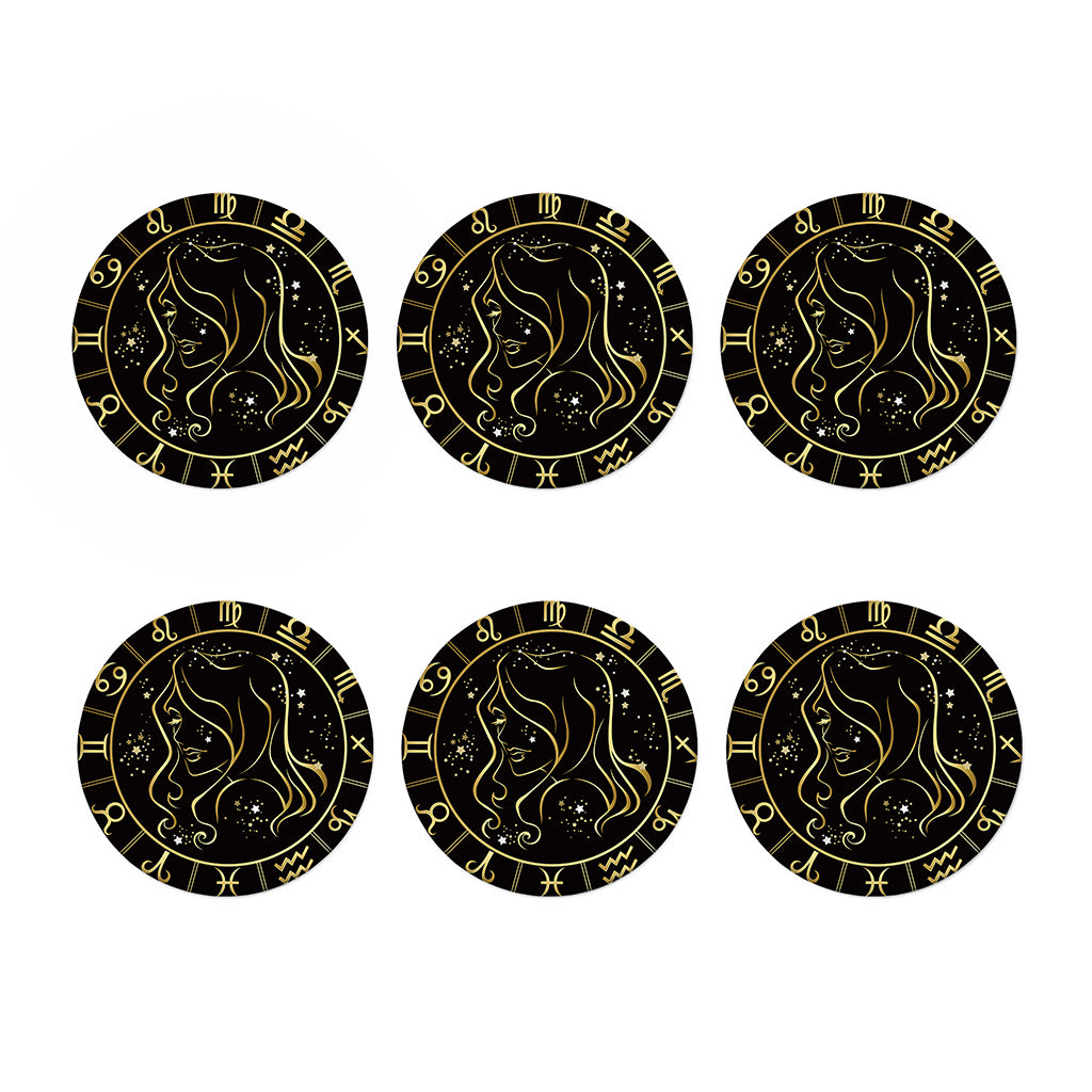 Gold And Black Virgo Sign Print Coaster Set