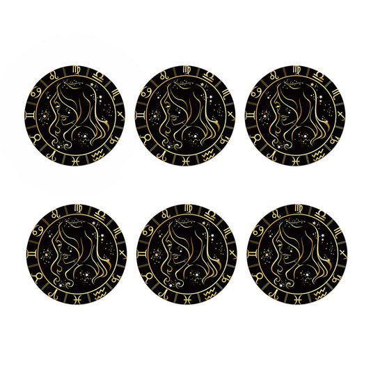 Gold And Black Virgo Sign Print Coaster Set