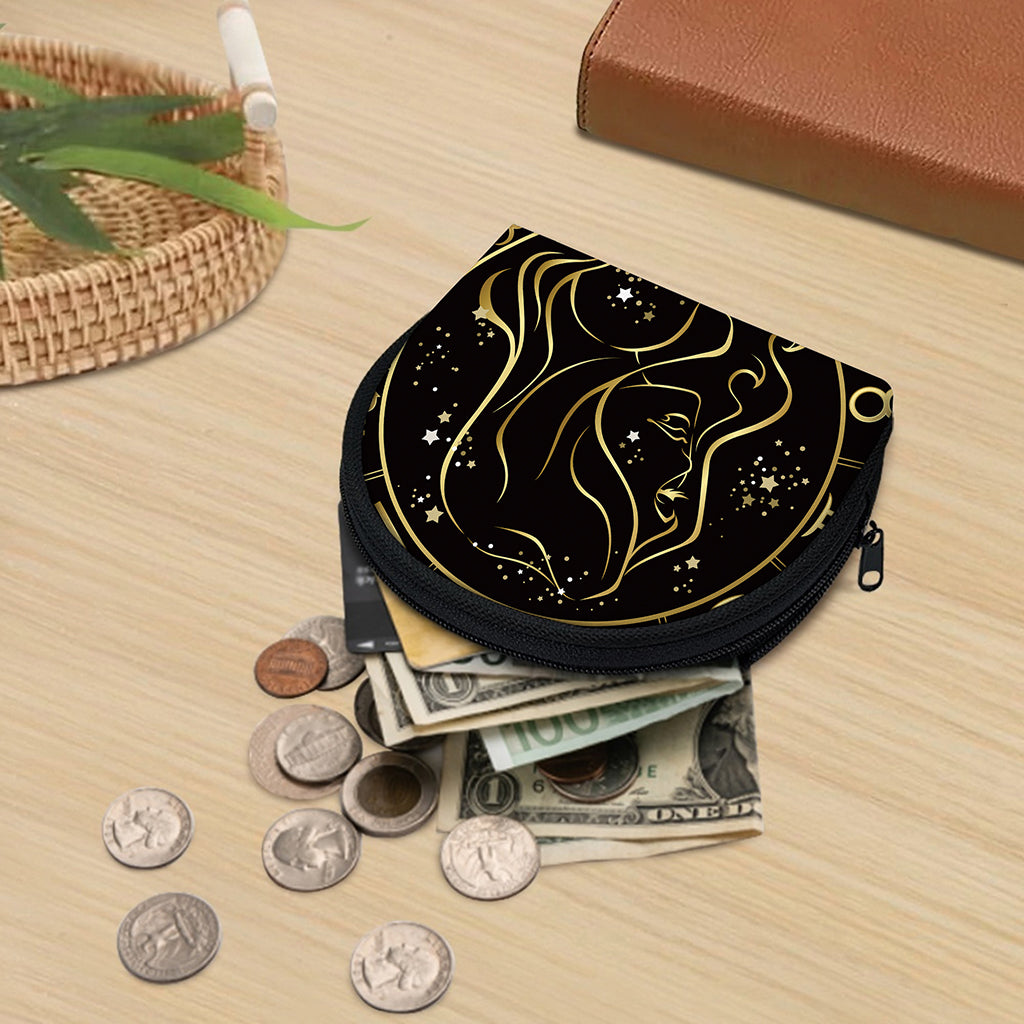 Gold And Black Virgo Sign Print Coin Purse