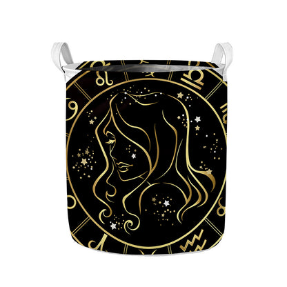 Gold And Black Virgo Sign Print Collapsible Laundry Basket