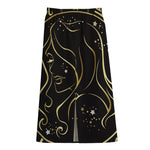 Gold And Black Virgo Sign Print Cotton Front Slit Maxi Skirt