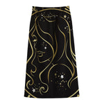 Gold And Black Virgo Sign Print Cotton Front Slit Maxi Skirt