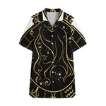Gold And Black Virgo Sign Print Cotton Hawaiian Shirt