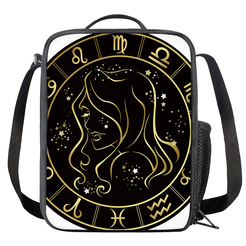 Gold And Black Virgo Sign Print Crossbody Lunch Bag