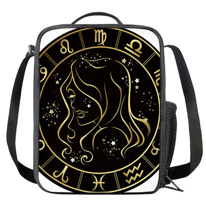 Gold And Black Virgo Sign Print Crossbody Lunch Bag