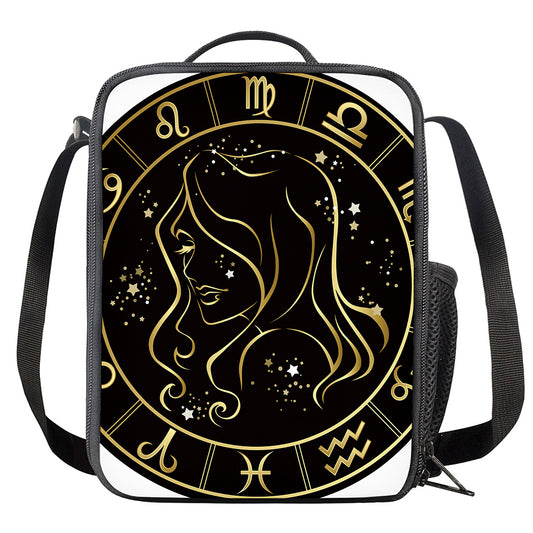 Gold And Black Virgo Sign Print Crossbody Lunch Bag