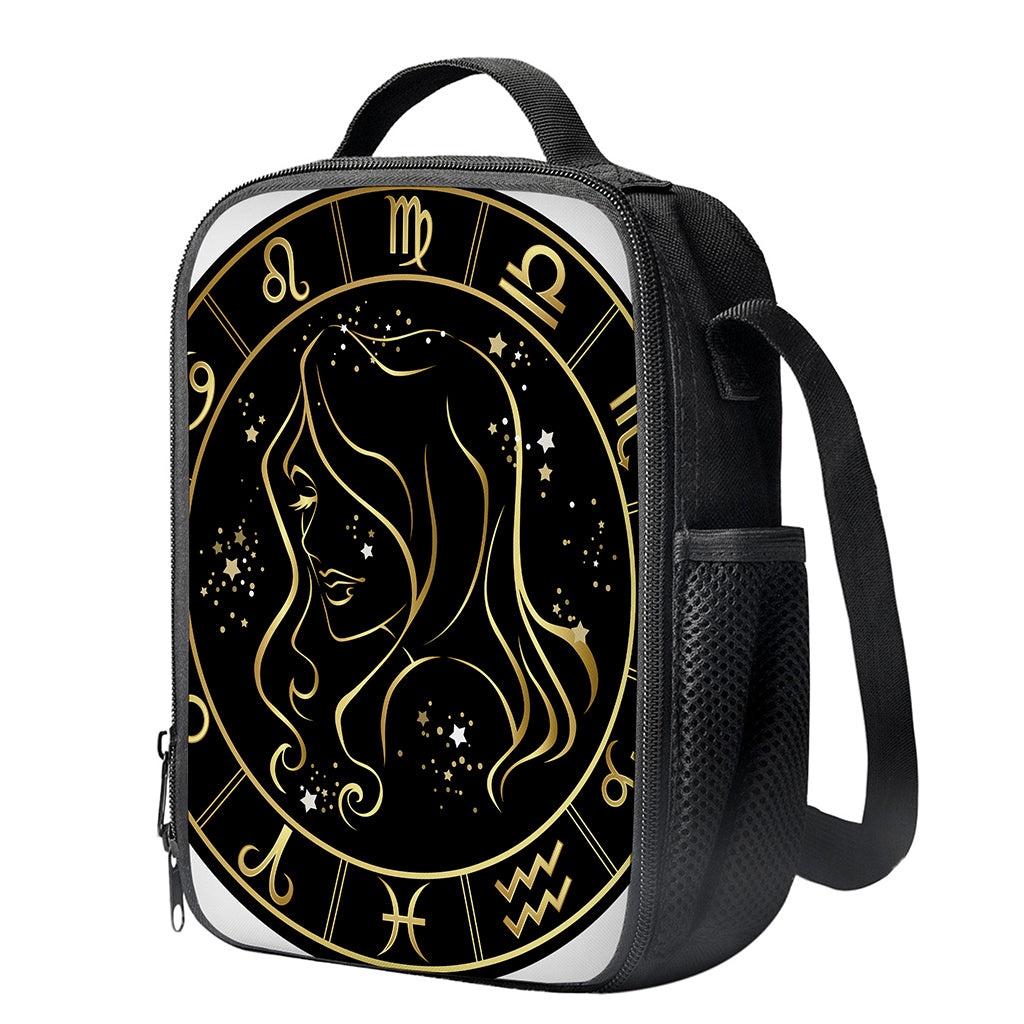 Gold And Black Virgo Sign Print Crossbody Lunch Bag