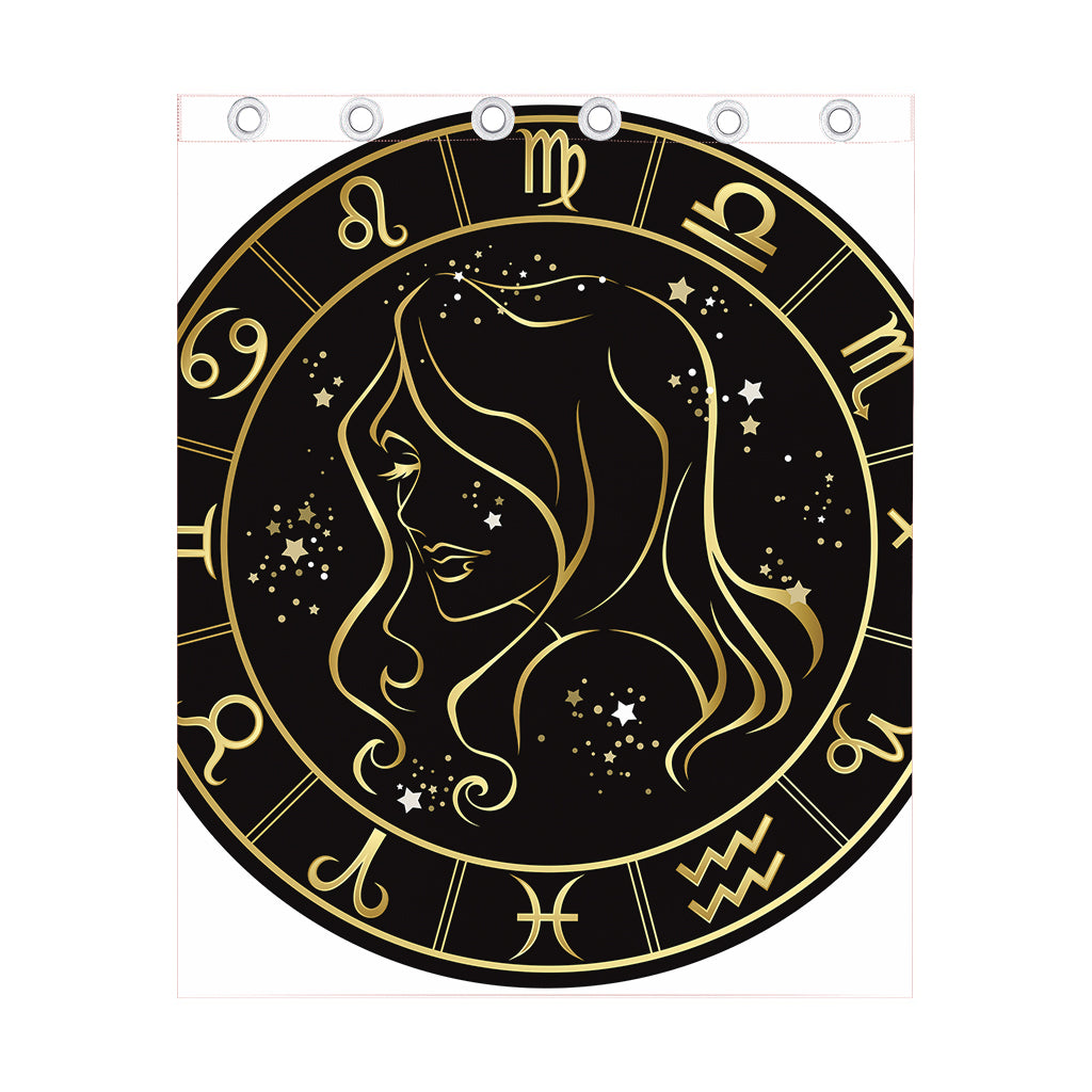 Gold And Black Virgo Sign Print Curtain
