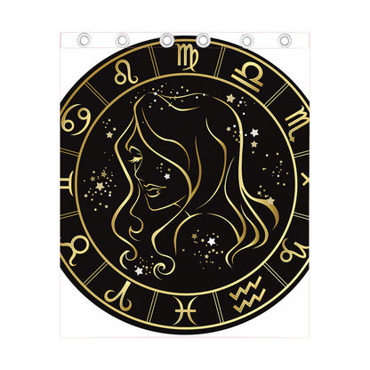 Gold And Black Virgo Sign Print Curtain