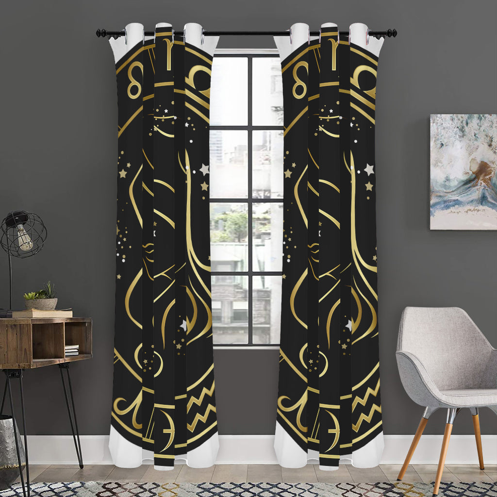 Gold And Black Virgo Sign Print Curtain